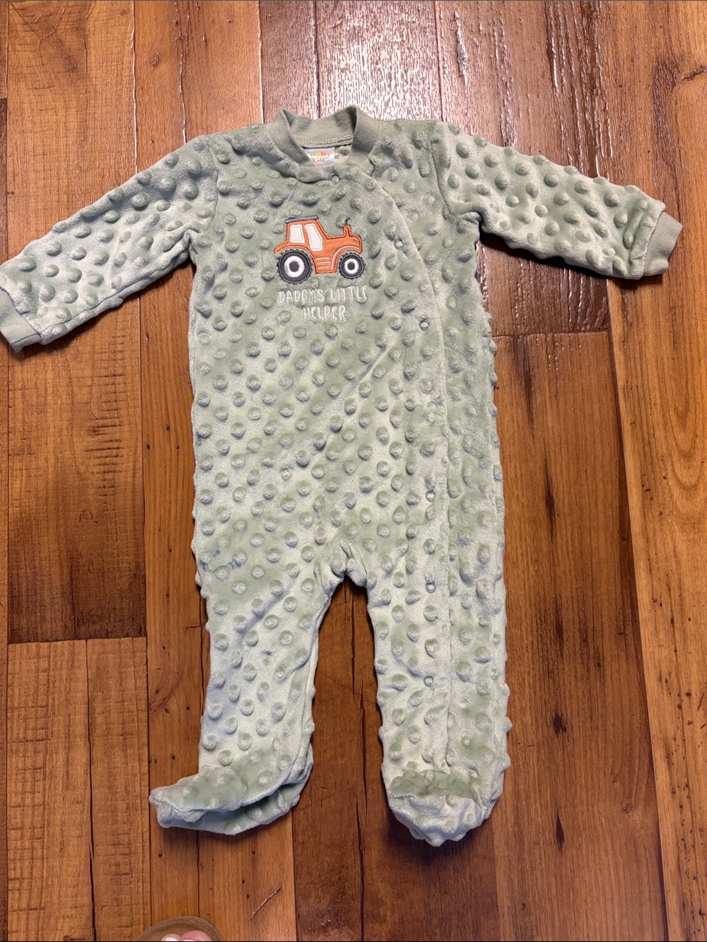 Baby Gear Light Green Minky Onsie With Tractor Daddy’s Little Helper 3-6 Months
